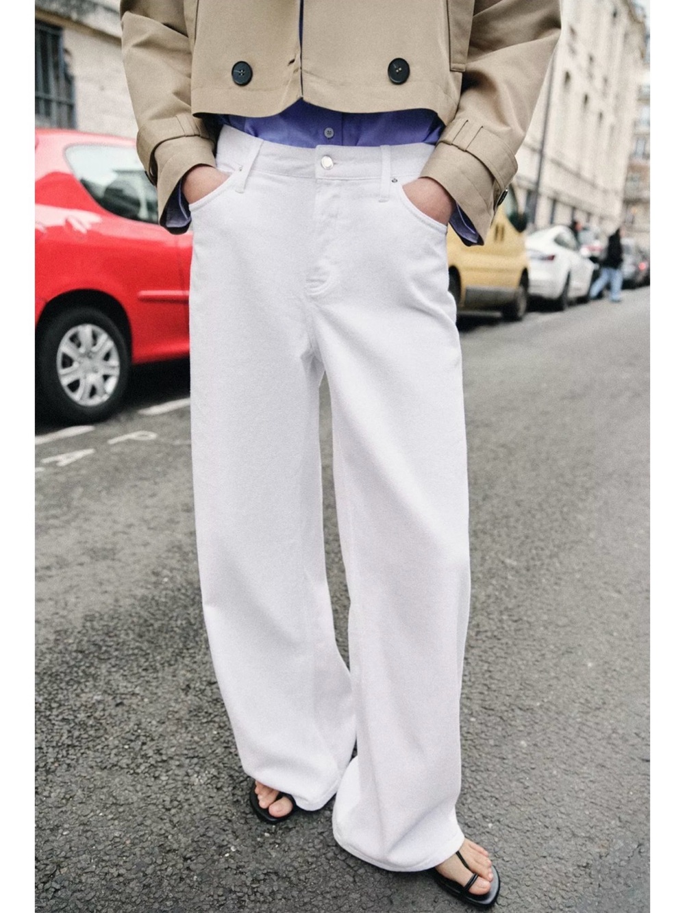 Zara high waisted Wide-Leg White Denim Jeans